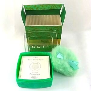 VINTAGE  1960s COTY EMERAUDE DELUXE DUSTING POWDER ORIGINAL BOX